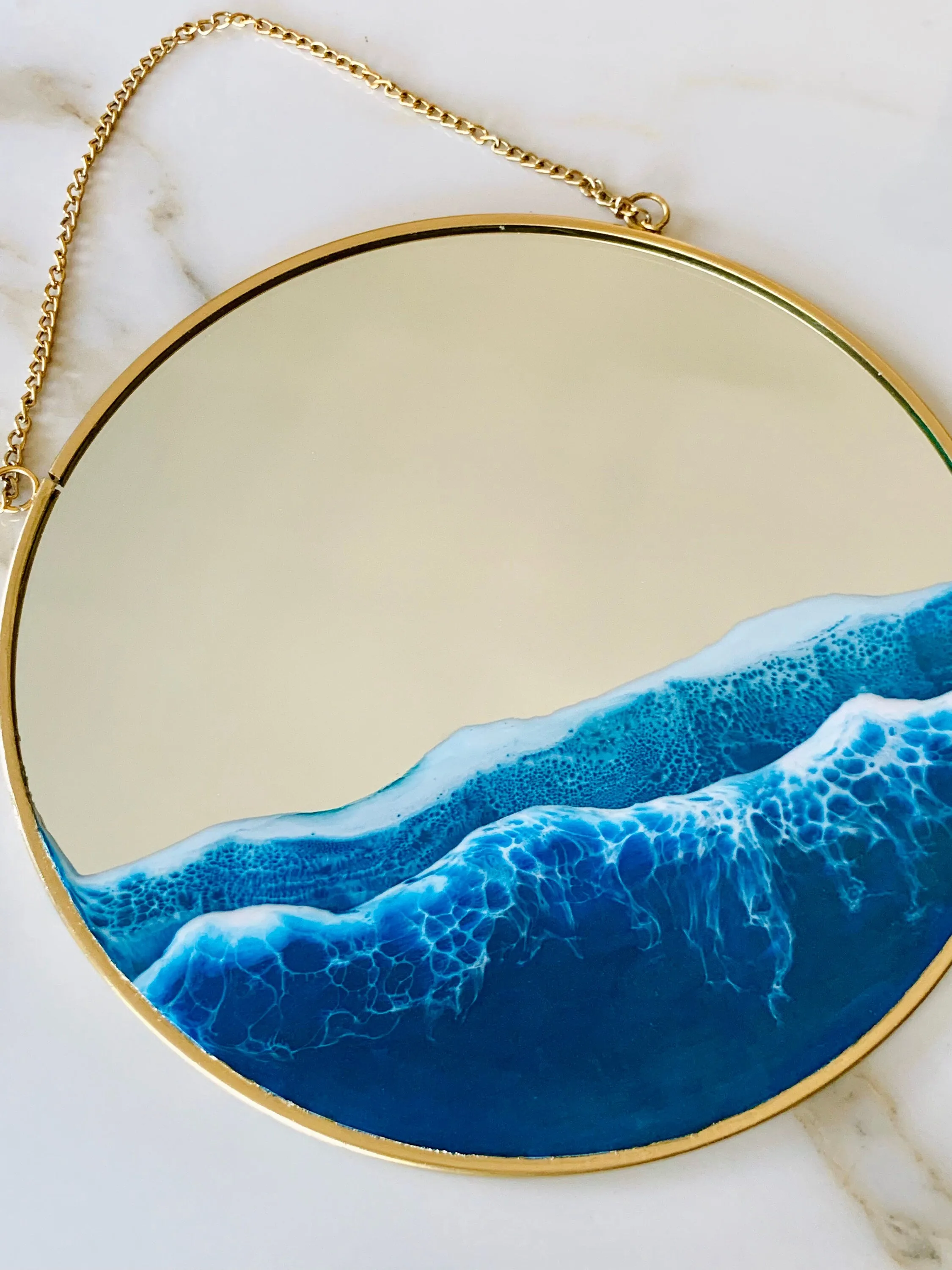 Resin Ocean Mirror Wall Art, Resin Ocean Hanging Mirror, Resin Beach Waves, Sea Resin Art m, Gold Wall Hanging Mirror, Home Gift