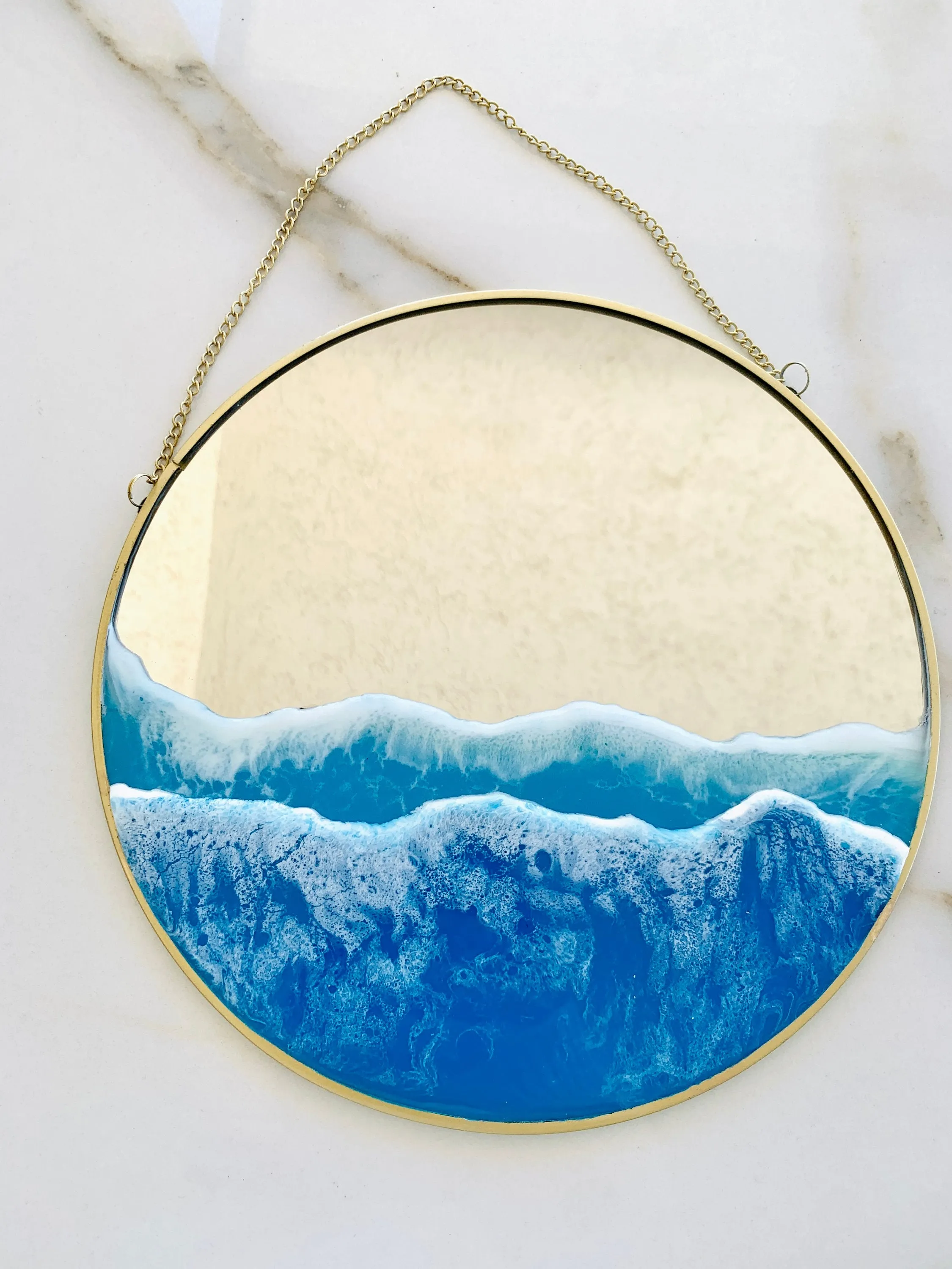 Resin Ocean Mirror Wall Art, Resin Ocean Hanging Mirror, Resin Beach Waves, Sea Resin Art m, Gold Wall Hanging Mirror, Home Gift