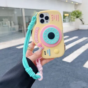 Retro Camera Shape Stand Phone Case With Lanyard Strap - iPhone 16