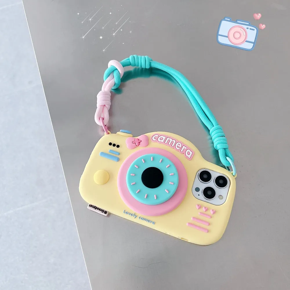 Retro Camera Shape Stand Phone Case With Lanyard Strap - iPhone 16