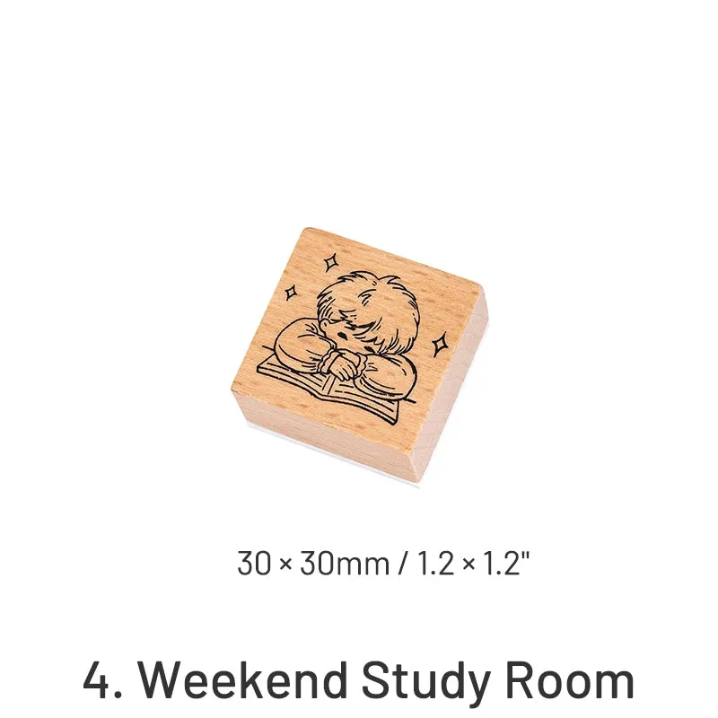 Retro Cute Cartoon Characters Little Boy Girl Wooden Rubber Stamp