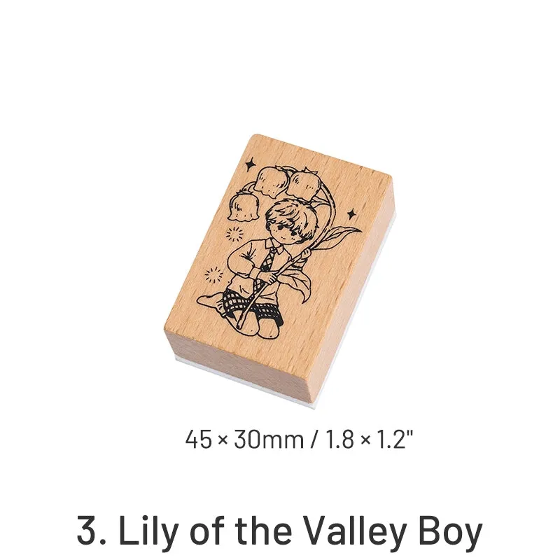Retro Cute Cartoon Characters Little Boy Girl Wooden Rubber Stamp