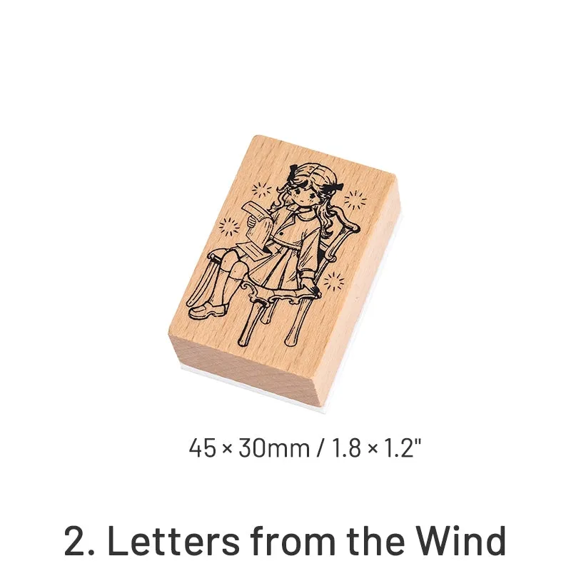 Retro Cute Cartoon Characters Little Boy Girl Wooden Rubber Stamp