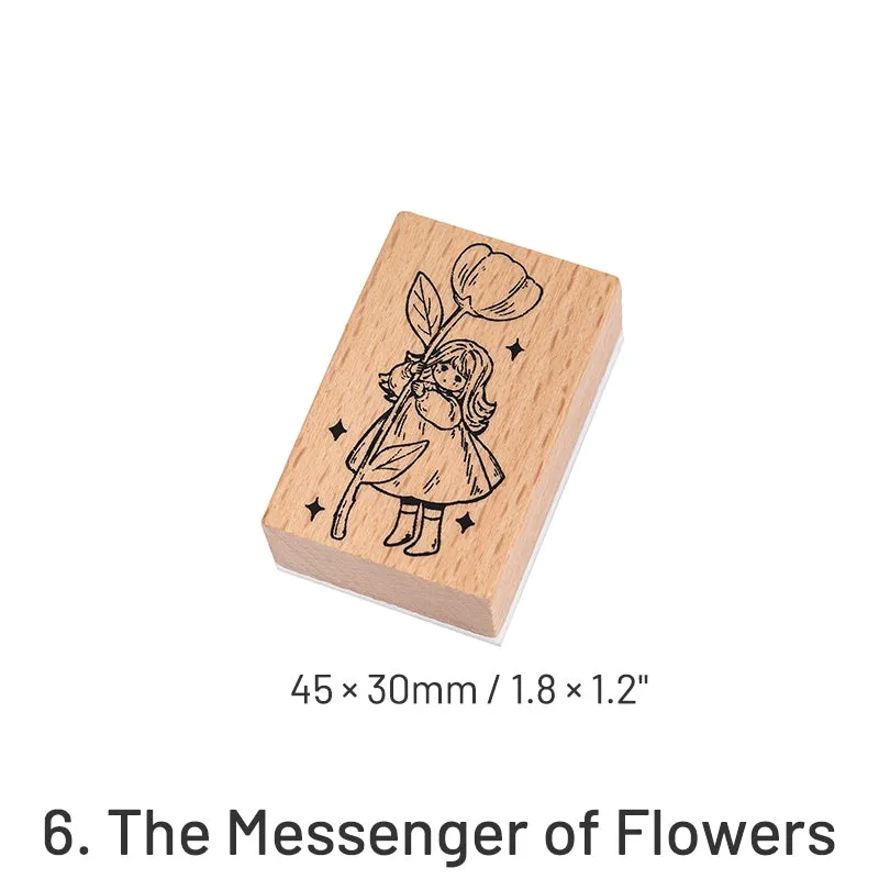 Retro Cute Cartoon Characters Little Boy Girl Wooden Rubber Stamp