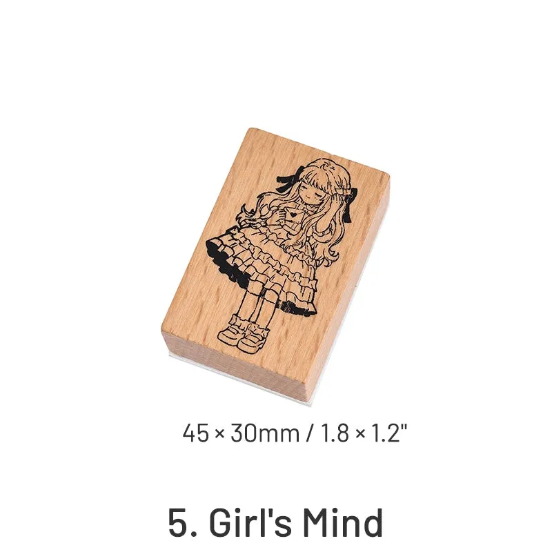Retro Cute Cartoon Characters Little Boy Girl Wooden Rubber Stamp