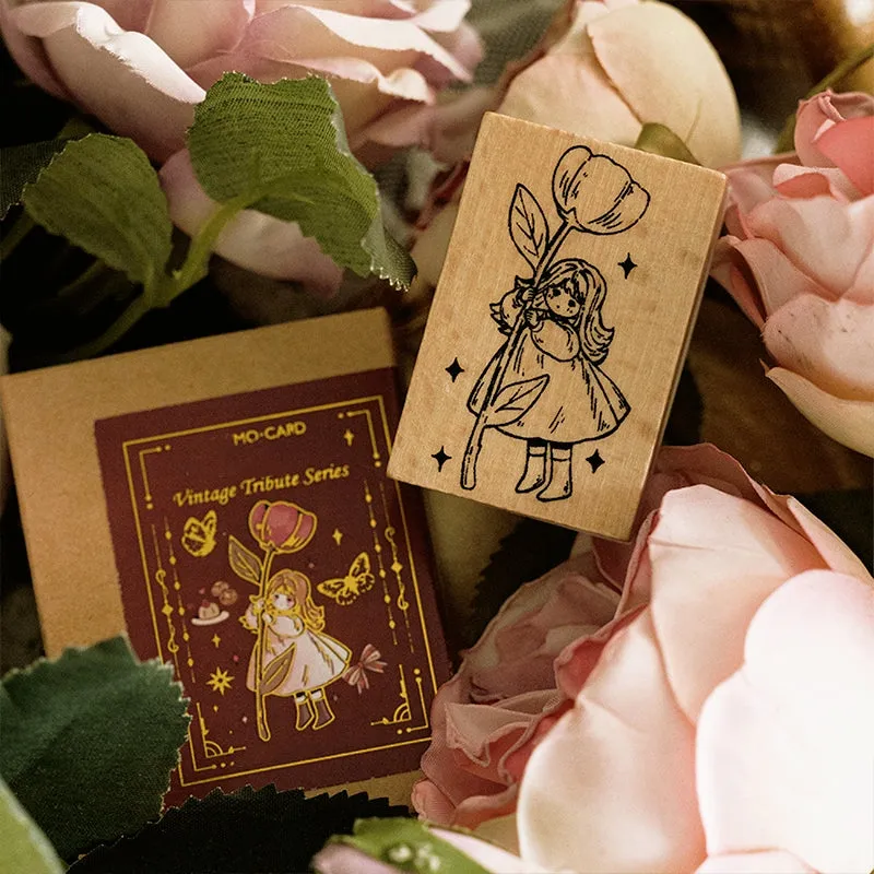 Retro Cute Cartoon Characters Little Boy Girl Wooden Rubber Stamp
