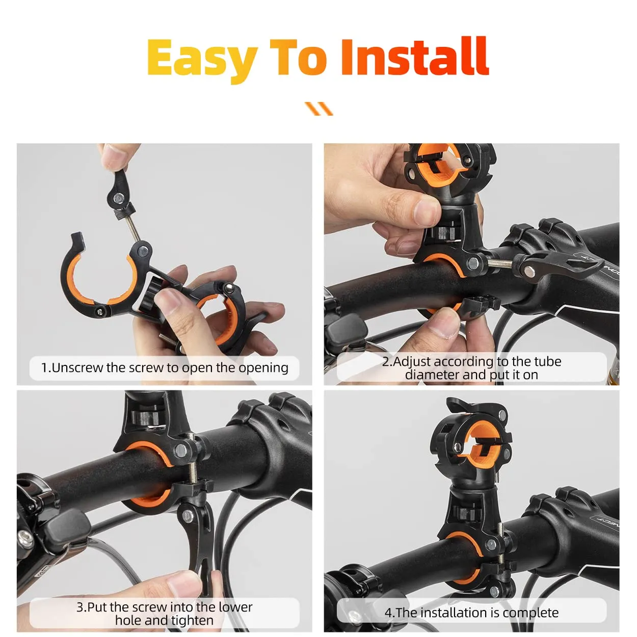 ROCKBROS 360° Rotatable Bike Flashlight Mount for Handlebar Diameter 20-35mm