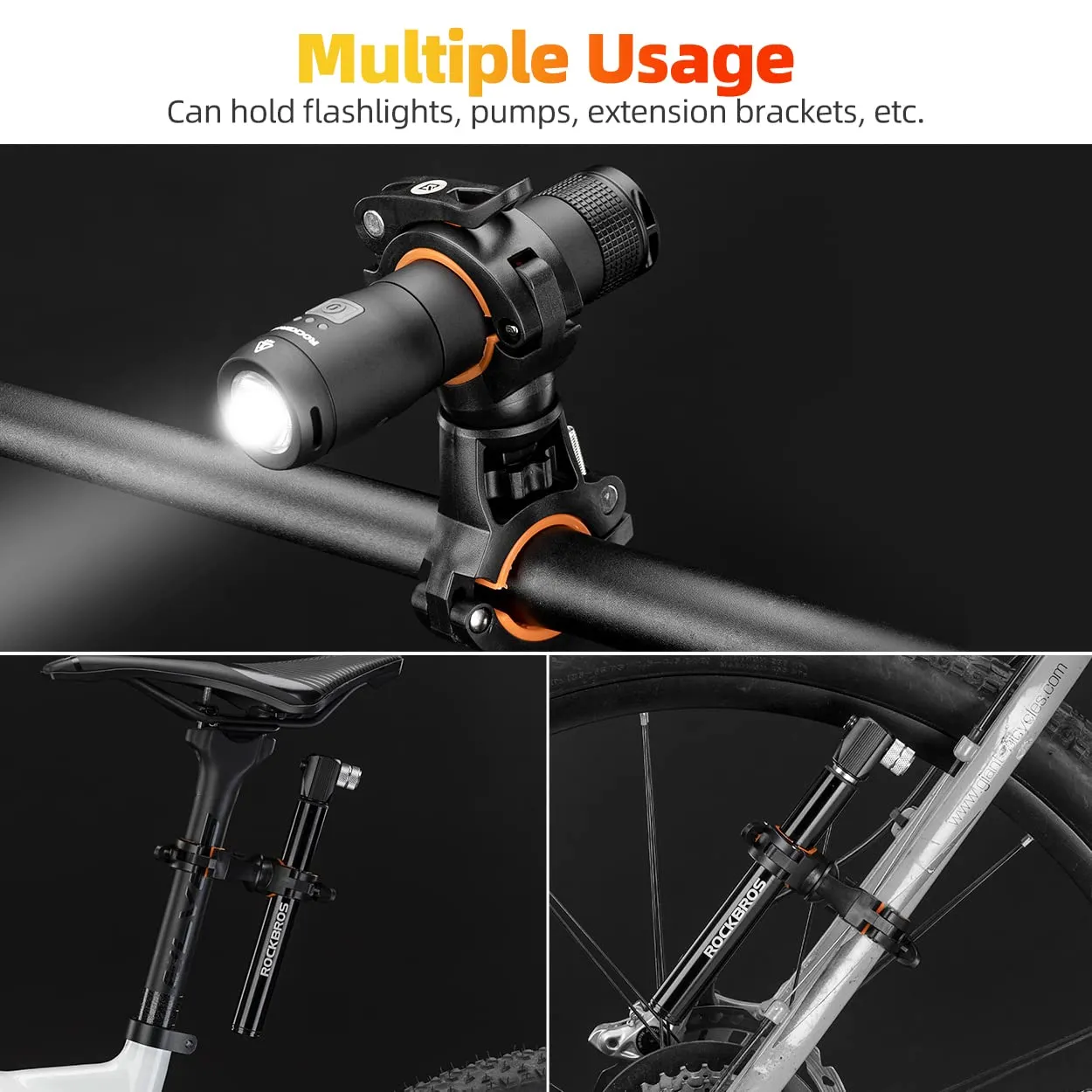 ROCKBROS 360° Rotatable Bike Flashlight Mount for Handlebar Diameter 20-35mm