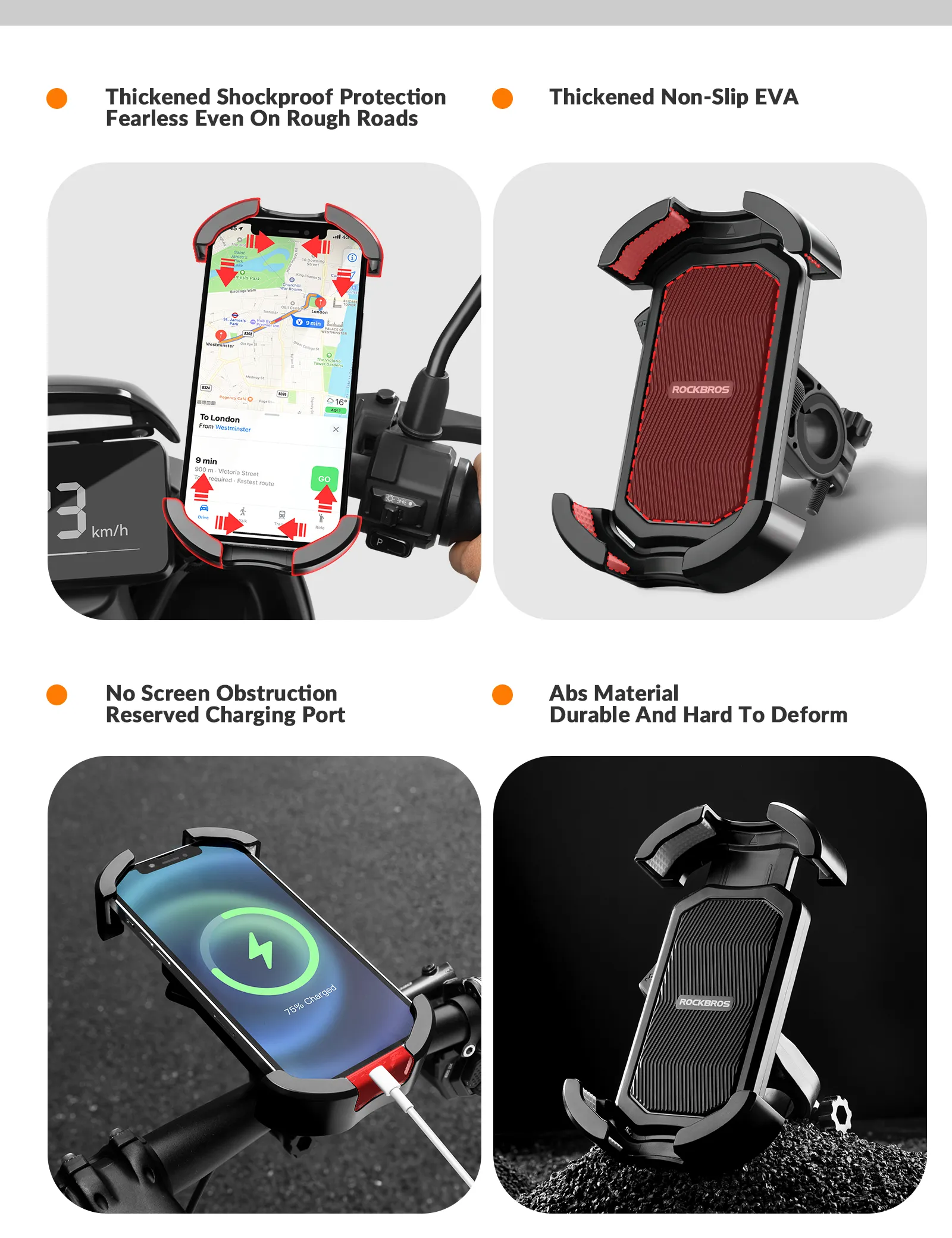 ROCKBROS Bike Phone Mount 360°Rotatable Phone Mount for Bicycle Motorcycle