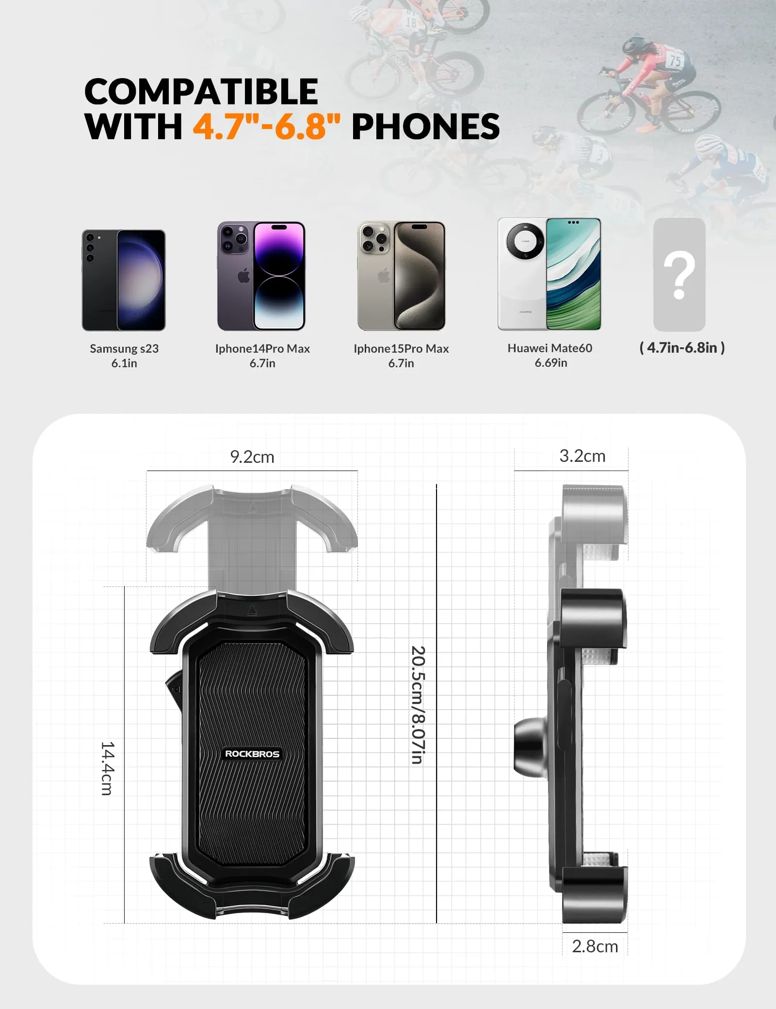 ROCKBROS Bike Phone Mount 360°Rotatable Phone Mount for Bicycle Motorcycle