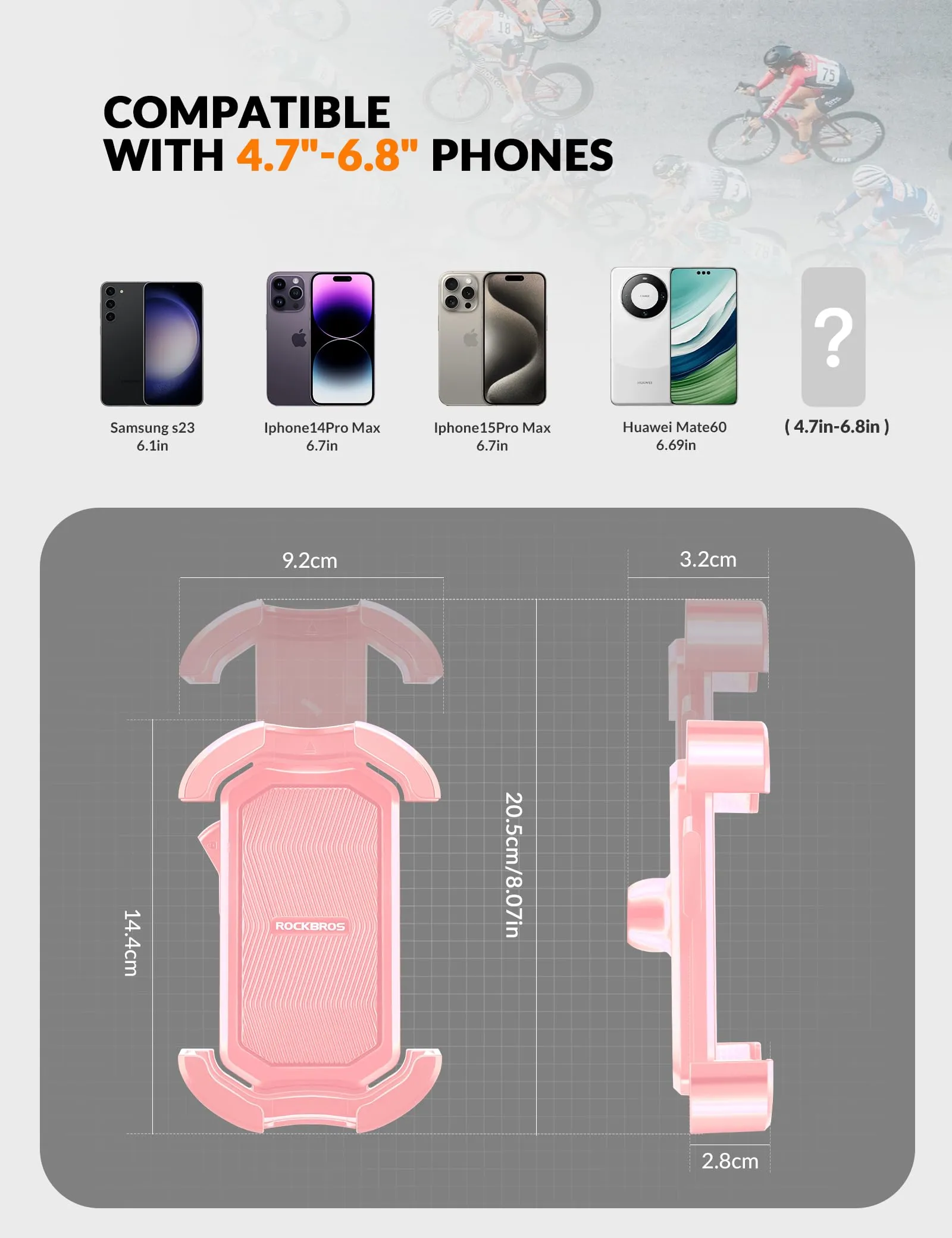 ROCKBROS Bike Phone Mount 360°Rotatable Phone Mount for Bicycle Motorcycle