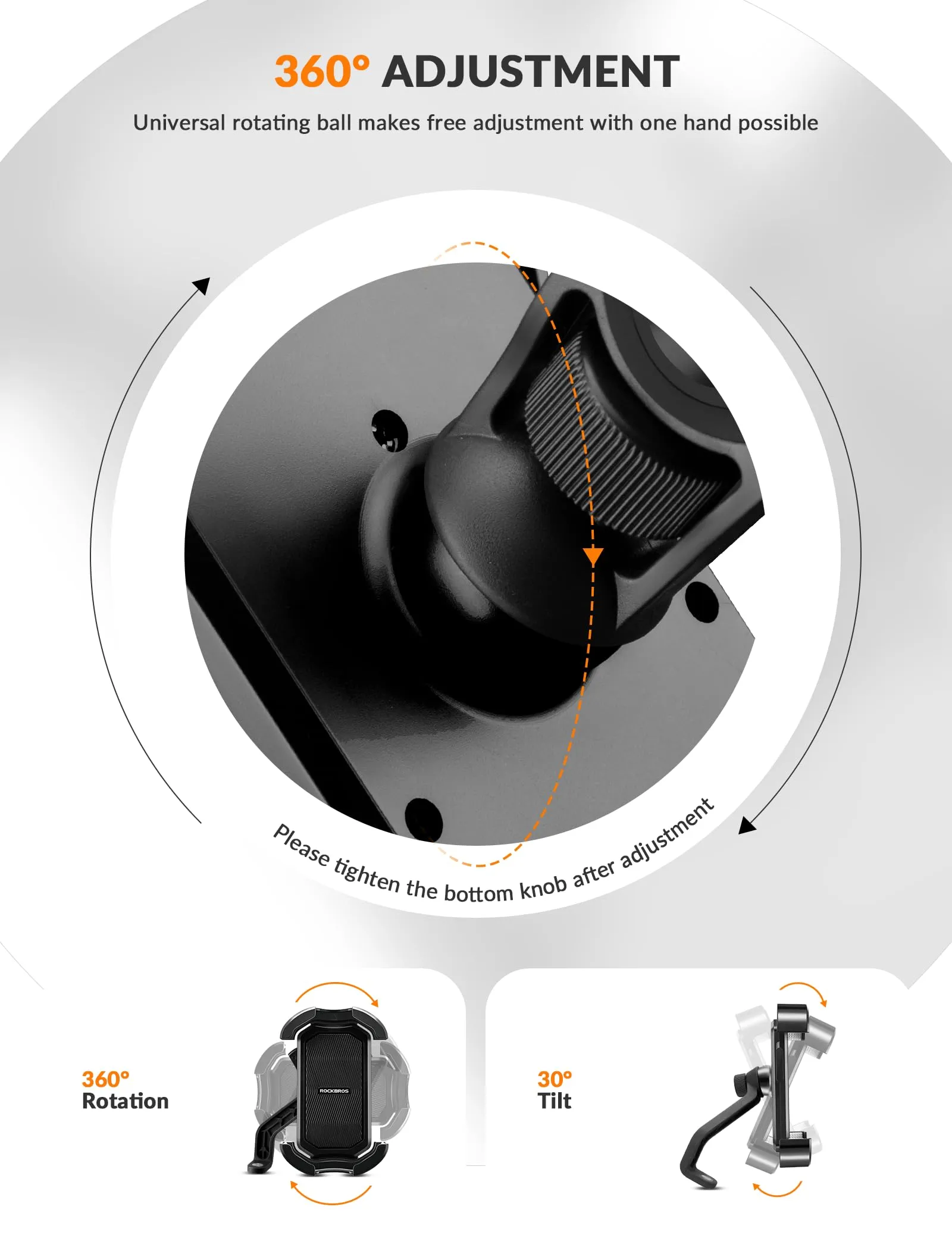 ROCKBROS Bike Phone Mount 360°Rotatable Phone Mount for Bicycle Motorcycle