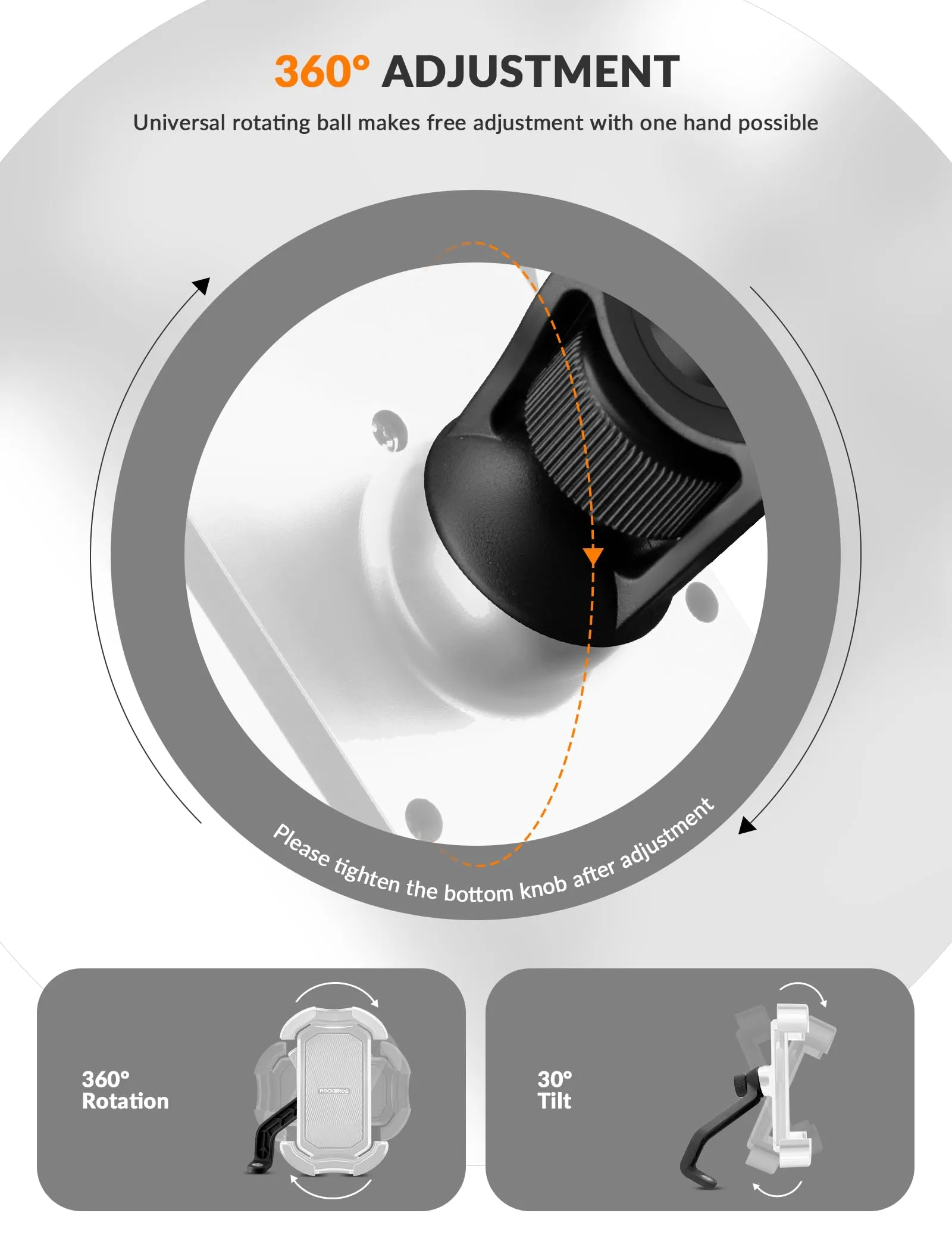 ROCKBROS Bike Phone Mount 360°Rotatable Phone Mount for Bicycle Motorcycle
