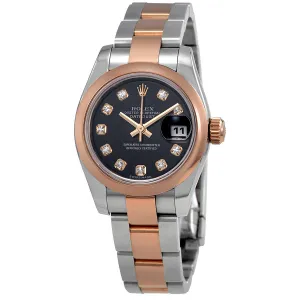 Rolex Datejust Black Diamond Dial Ladies Steel with 18K Everose Gold Oyster Watch 179161BKDO