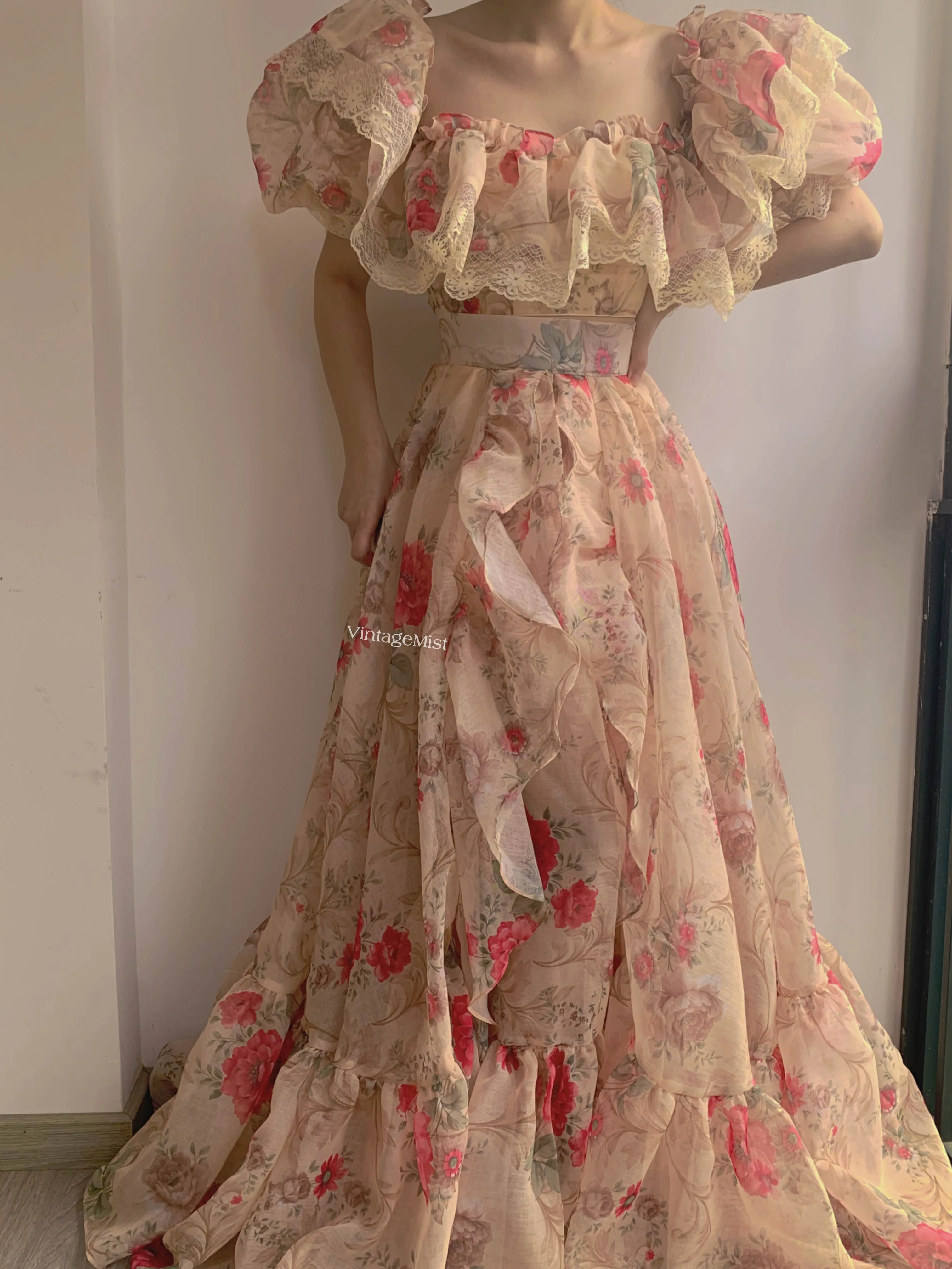 Romantic Rose Bloom Corset Skirt Two Piece Set