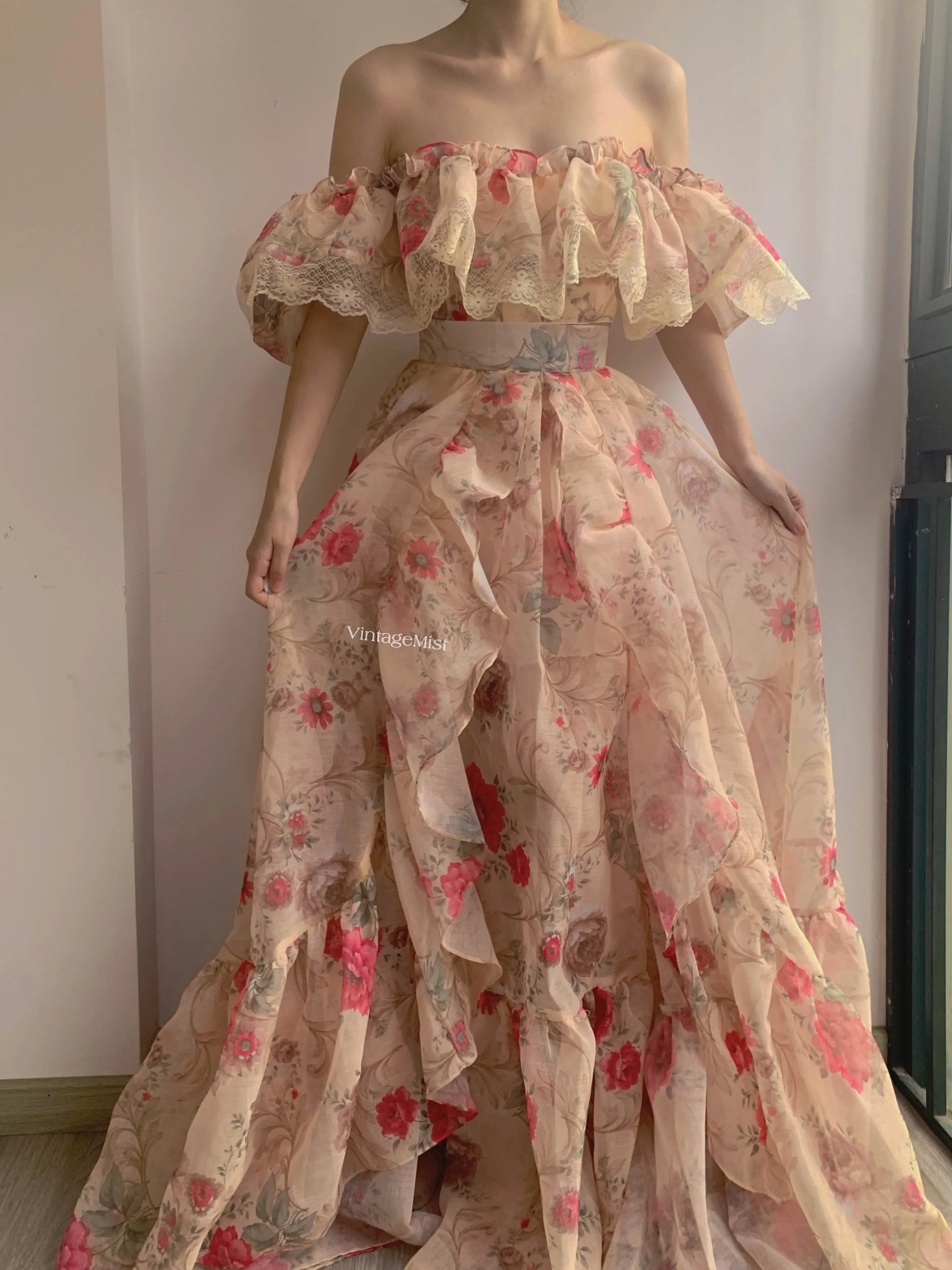 Romantic Rose Bloom Corset Skirt Two Piece Set