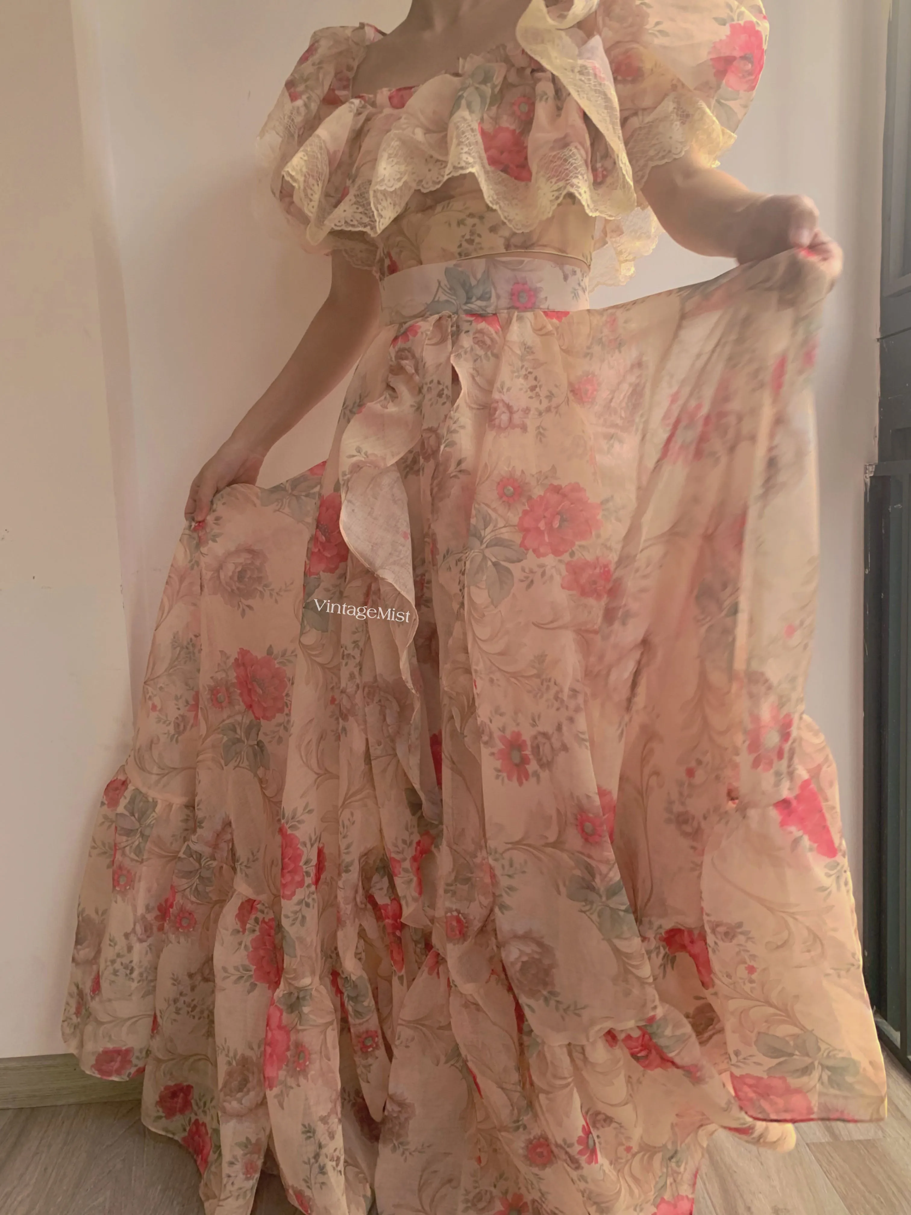 Romantic Rose Bloom Corset Skirt Two Piece Set