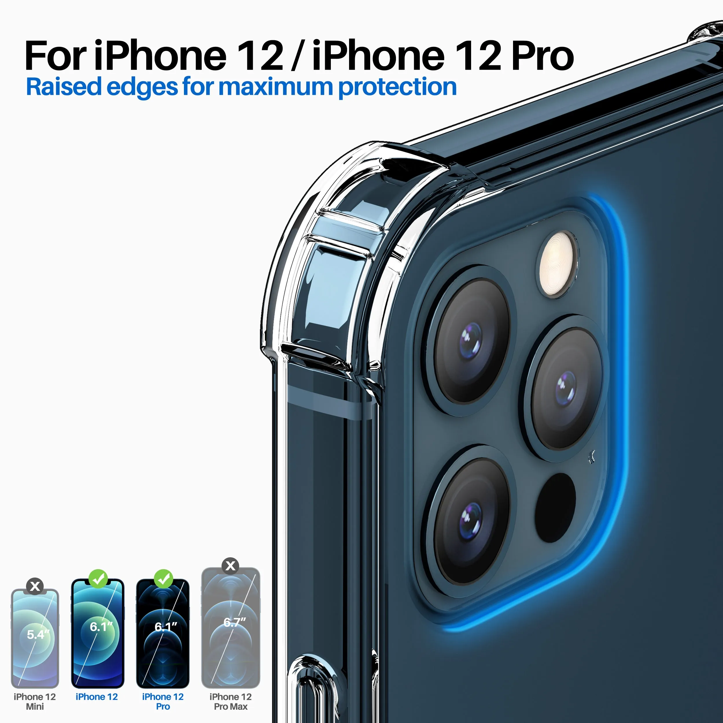 Roocase Plexis Clear Case for iPhone 12/12 Pro, 6.1 Inch, Slim Transparent Cover with TPU Bumper