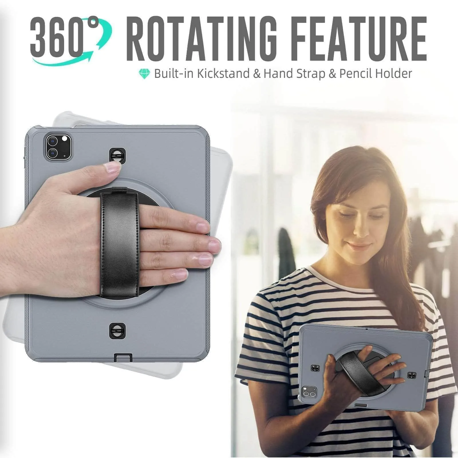 Rotation iPad 9 Kickstand Hand Strap Case