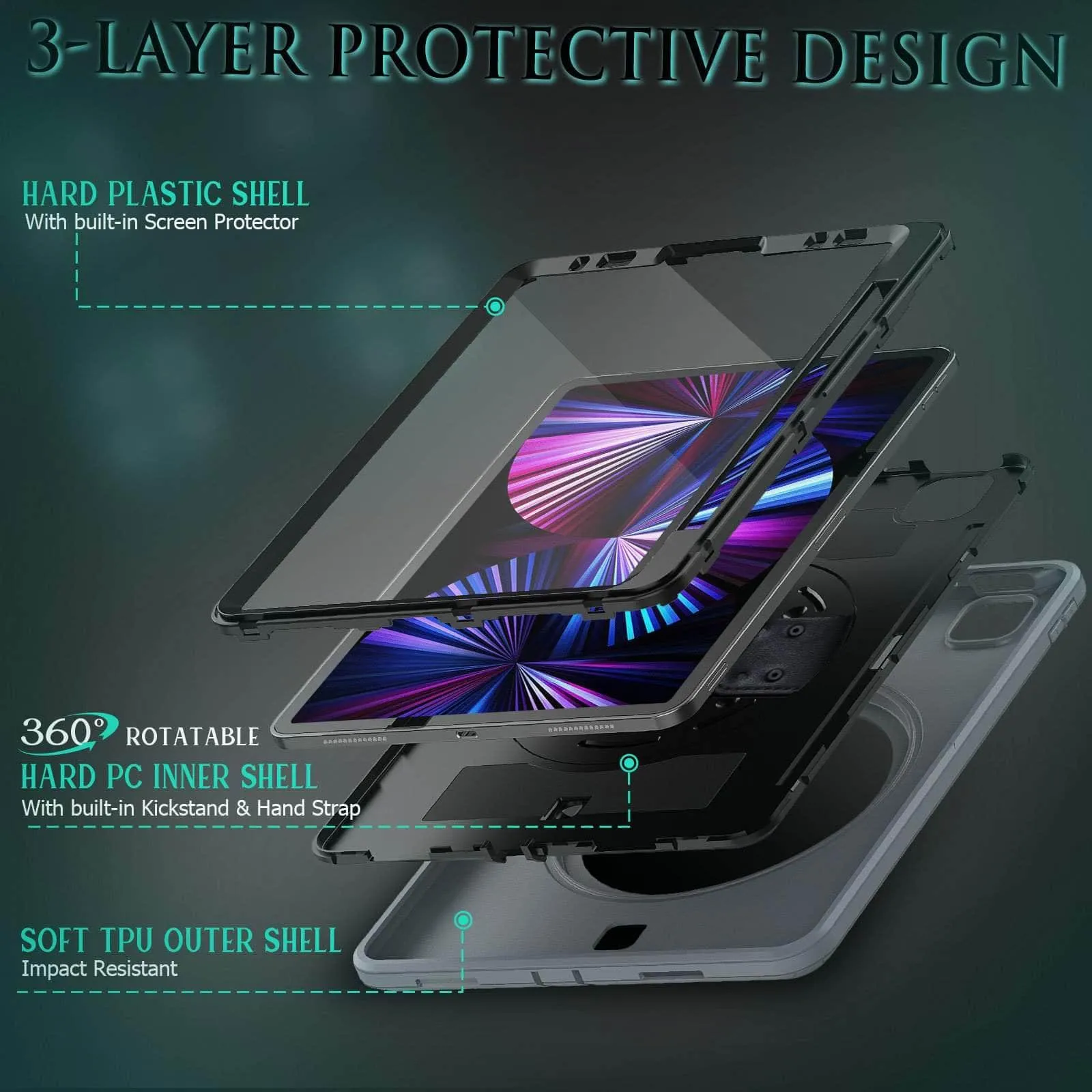 Rotation iPad 9 Kickstand Hand Strap Case
