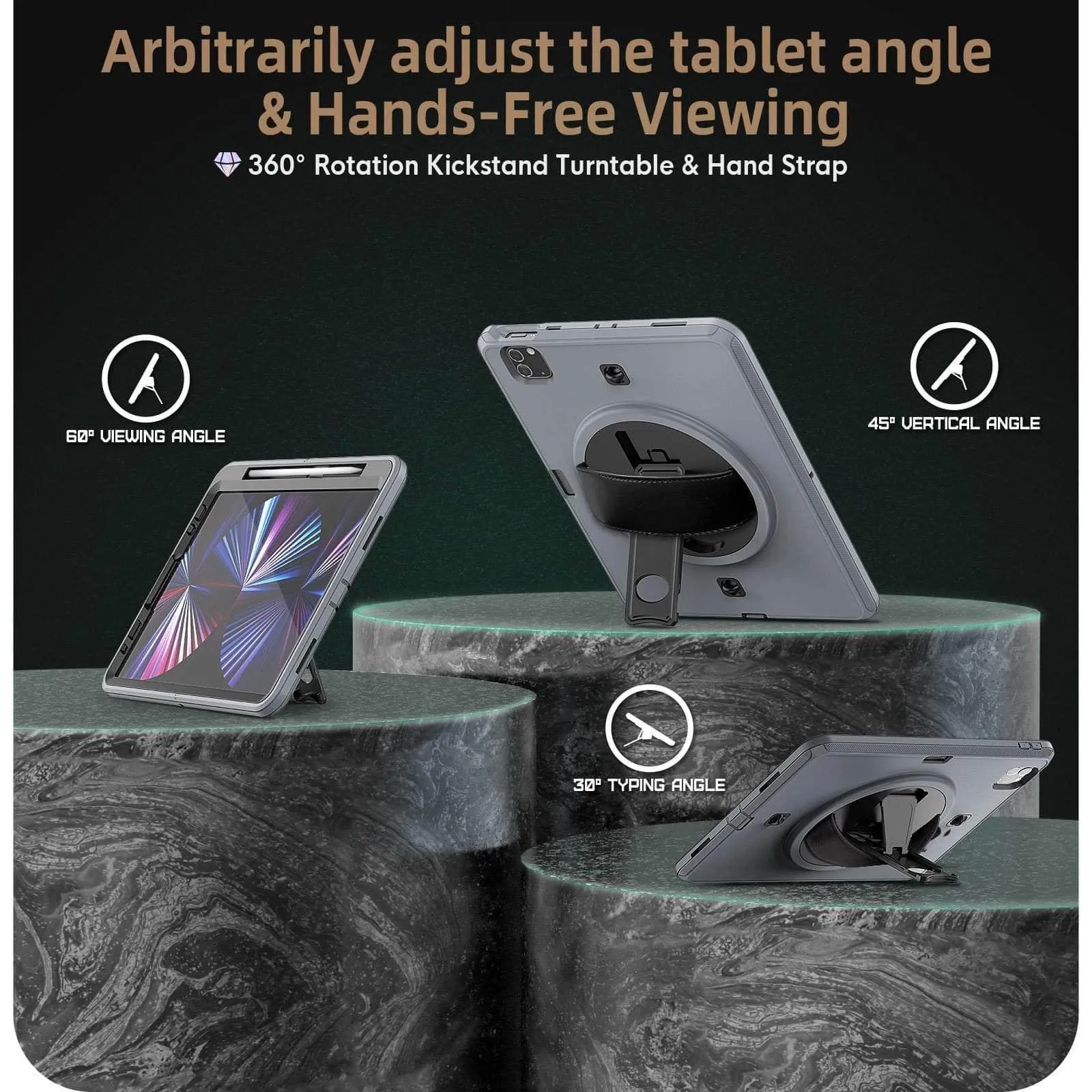 Rotation iPad 9 Kickstand Hand Strap Case
