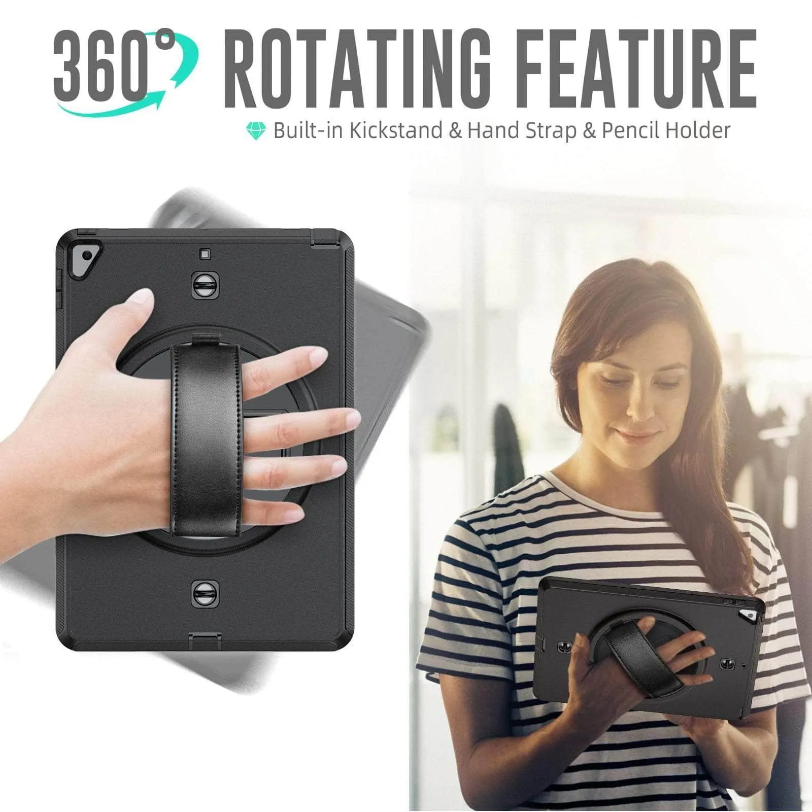 Rotation iPad 9 Kickstand Hand Strap Case