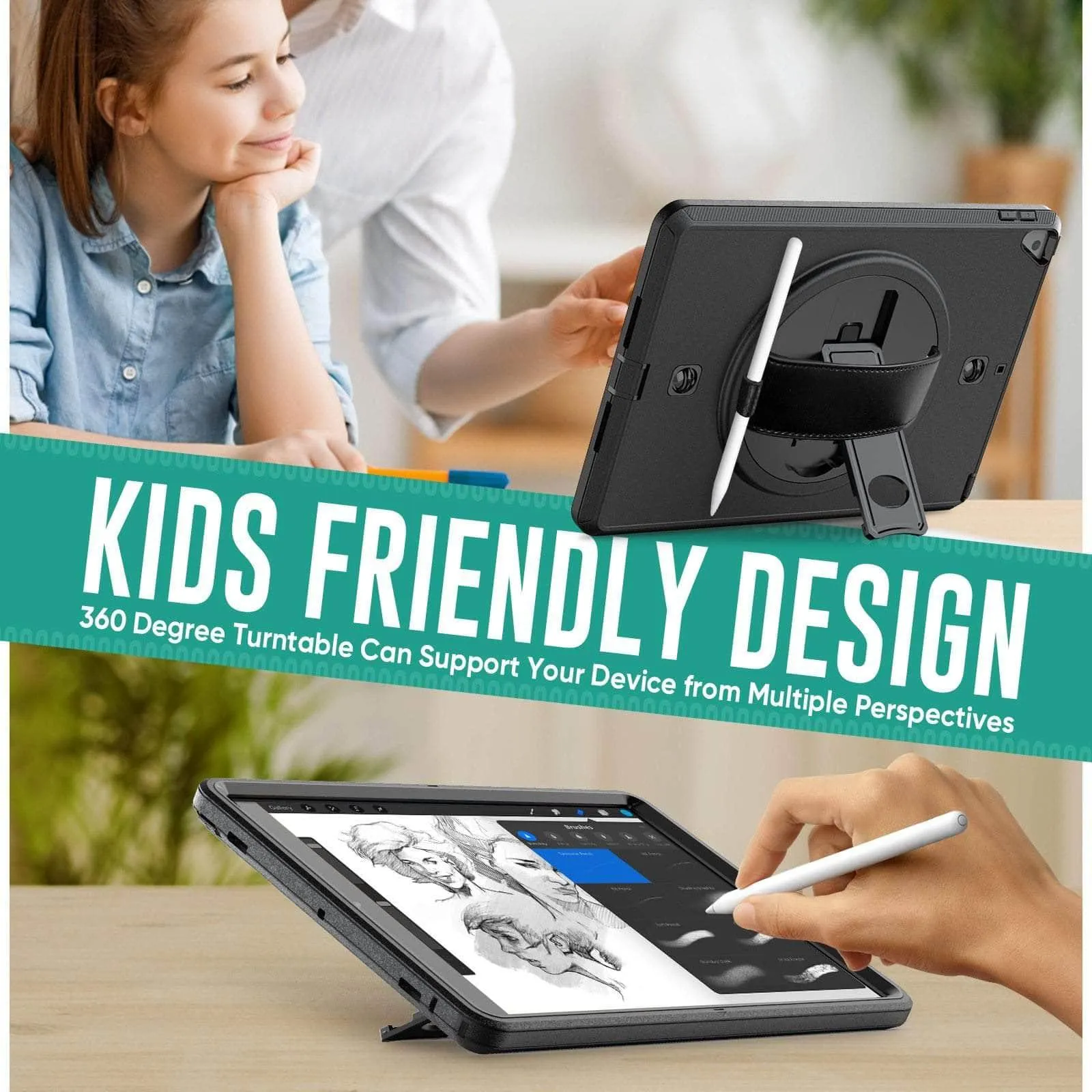Rotation iPad 9 Kickstand Hand Strap Case