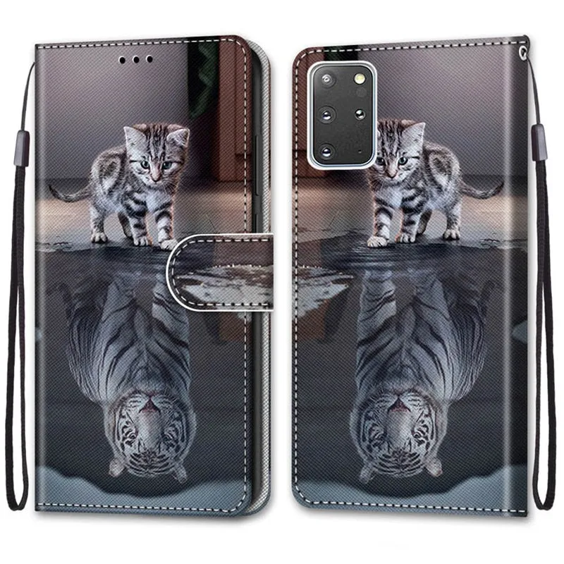 S20 Ultra case etui leather wallet cover for Samsung Galaxy S20 Plus A01 21 51 71 A10 20 30 50 S A20E painted protect phone case
