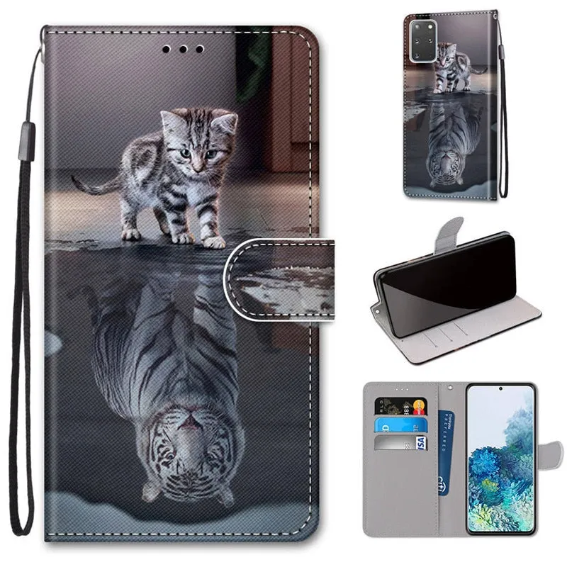 S20 Ultra case etui leather wallet cover for Samsung Galaxy S20 Plus A01 21 51 71 A10 20 30 50 S A20E painted protect phone case