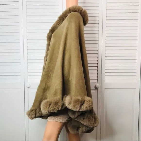 SAACHI Brown Woven Faux Fur-Trim Kimono Cape