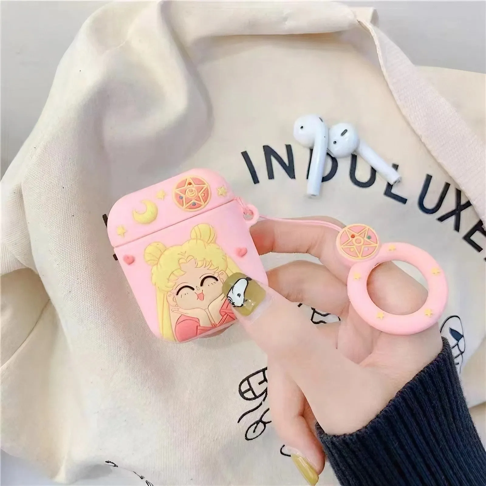 Sailor Moon AirPods Case Pink Silicone AirPods Case for Airpods 1 2 3 Pro