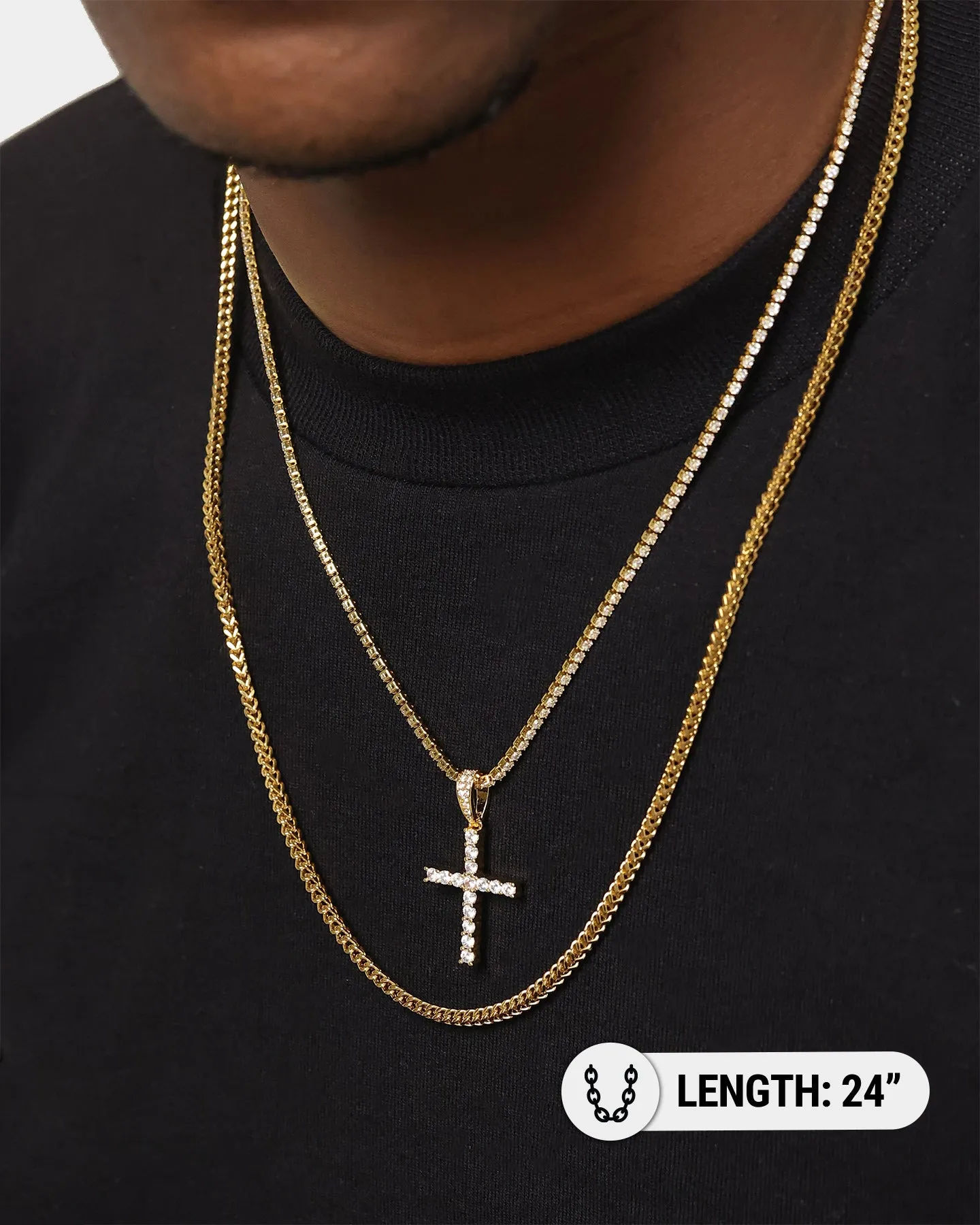 Saint Morta Double Cross Chain Iced Gold