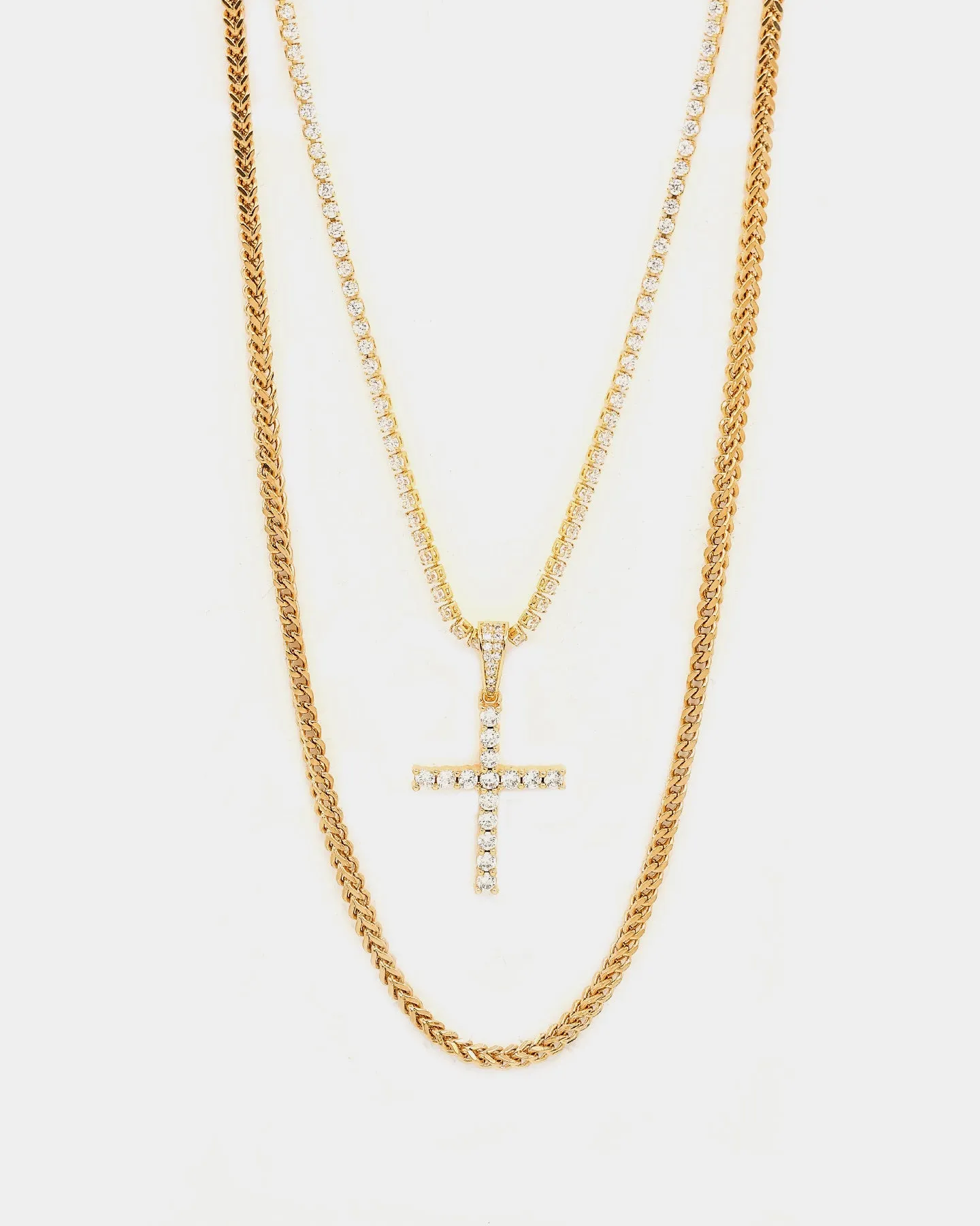Saint Morta Double Cross Chain Iced Gold