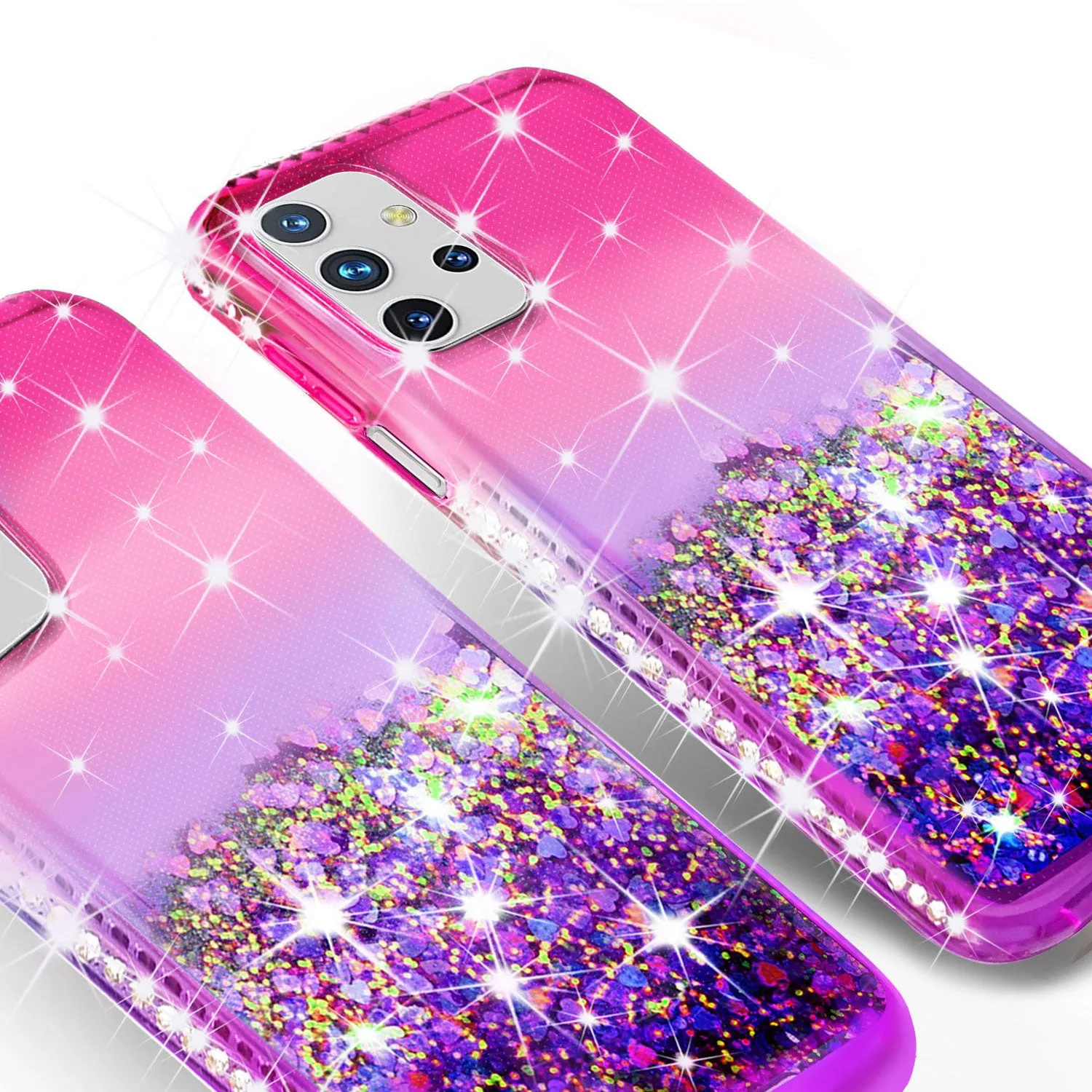 Samsung Galaxy A02s Case Liquid Glitter Phone Case Waterfall Floating Quicksand Bling Sparkle Cute Protective Girls Women Cover for Samsung Galaxy A02s w/ Tempered Glass - (Hot Pink/Purple Gradient)