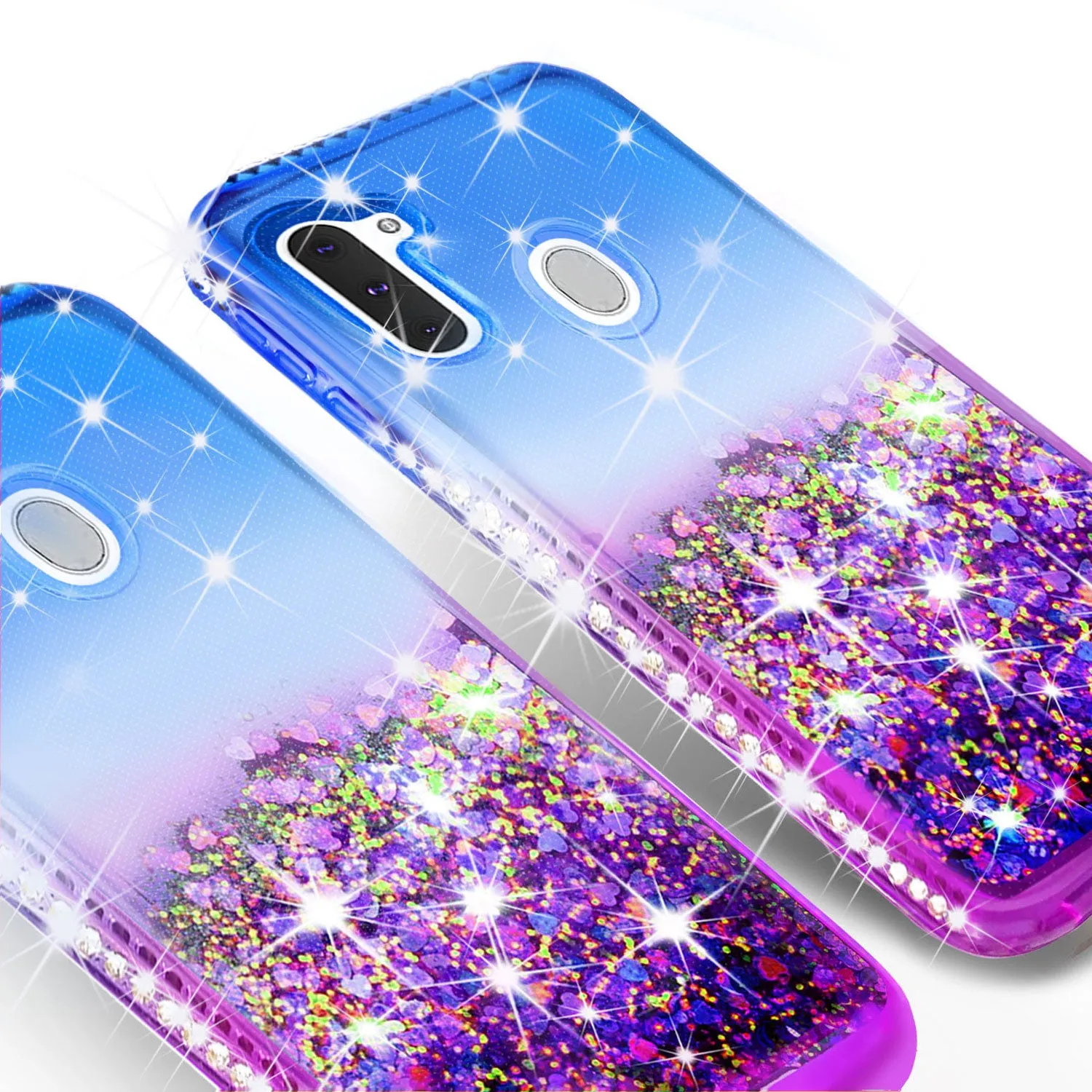 Samsung Galaxy A11 Case Liquid Glitter Phone Case Waterfall Floating Quicksand Bling Sparkle Cute Protective Girls Women Cover for Samsung Galaxy A11 w/ Tempered Glass - (Blue/Purple Gradient)