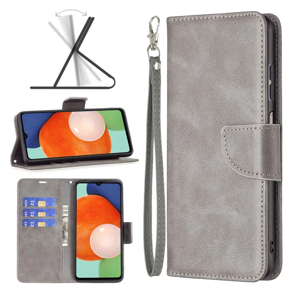 Samsung Galaxy A13 leather case flip cover with card slot   wrist strap - gray