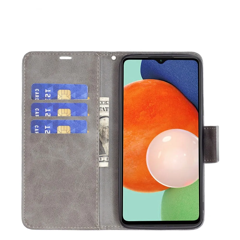 Samsung Galaxy A13 leather case flip cover with card slot   wrist strap - gray