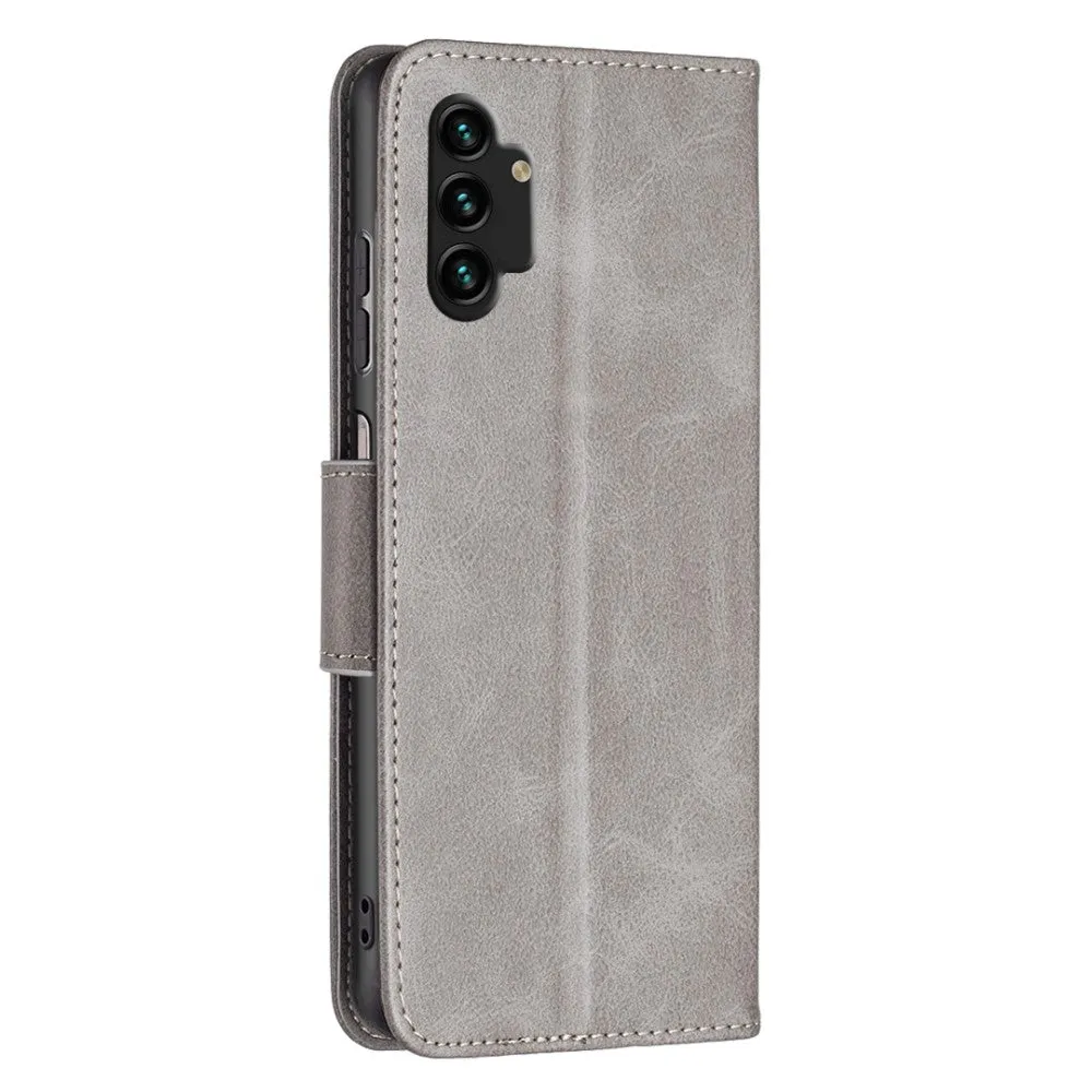 Samsung Galaxy A13 leather case flip cover with card slot   wrist strap - gray