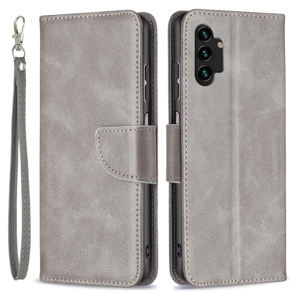 Samsung Galaxy A13 leather case flip cover with card slot   wrist strap - gray