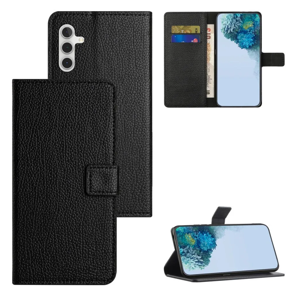 Samsung Galaxy A15 Leather Case Flip Cover Litchi Look - Black