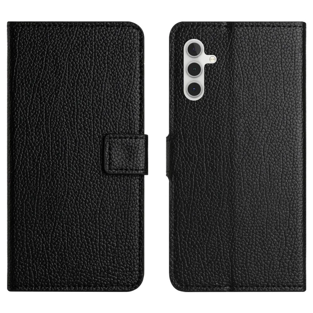Samsung Galaxy A15 Leather Case Flip Cover Litchi Look - Black