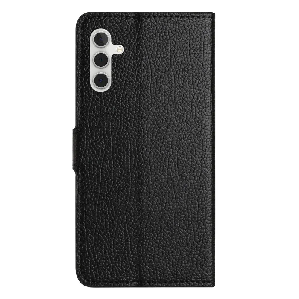 Samsung Galaxy A15 Leather Case Flip Cover Litchi Look - Black