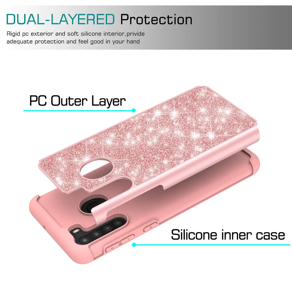 Samsung Galaxy A21 Case, Glitter Bling Heavy Duty Shock Proof Hybrid Case with [HD Screen Protector] Dual Layer Protective Phone Case Cover for Samsung Galaxy A21 - Rose Gold