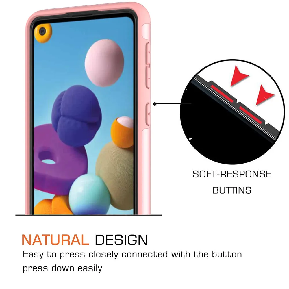 Samsung Galaxy A21 Case, Glitter Bling Heavy Duty Shock Proof Hybrid Case with [HD Screen Protector] Dual Layer Protective Phone Case Cover for Samsung Galaxy A21 - Rose Gold