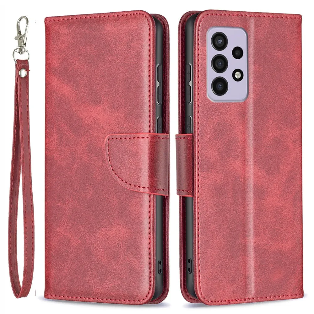 Samsung Galaxy A33 5G Leather Case Flip Cover with Card Slot Vintage Look   Strap - Red