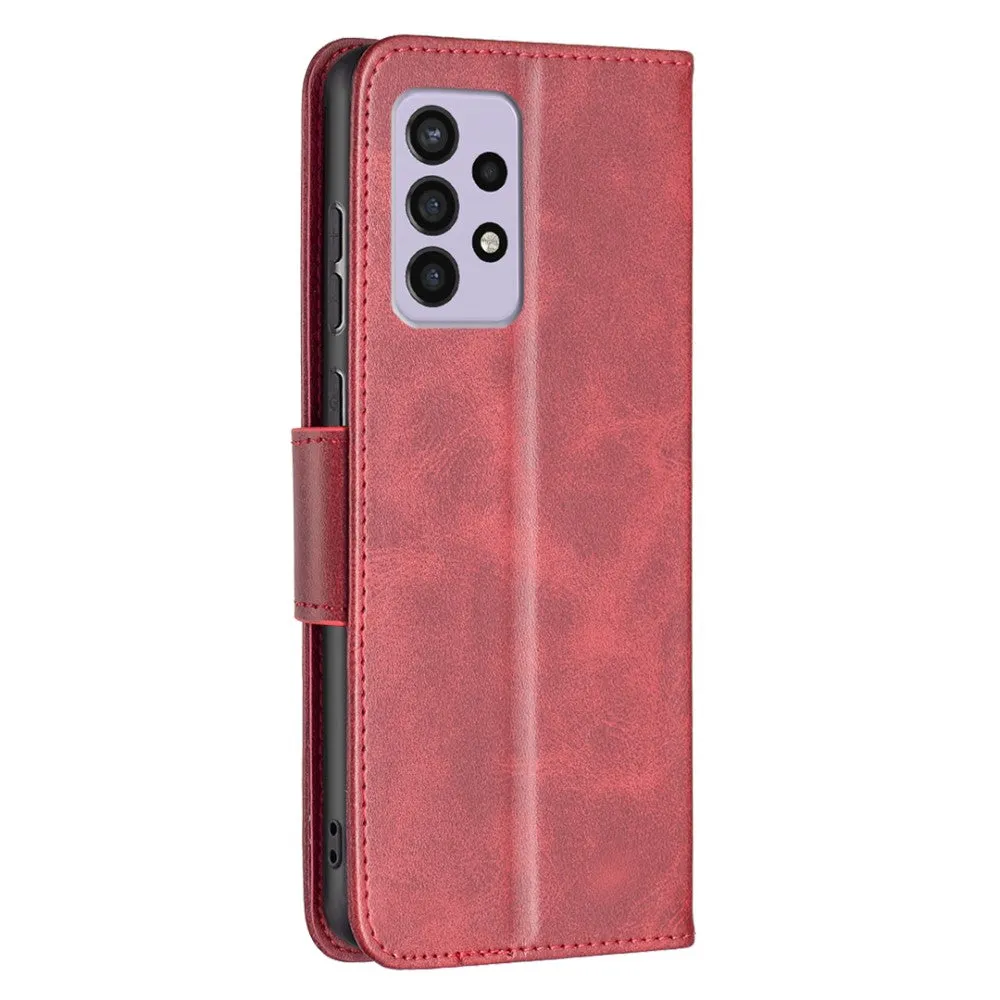 Samsung Galaxy A33 5G Leather Case Flip Cover with Card Slot Vintage Look   Strap - Red