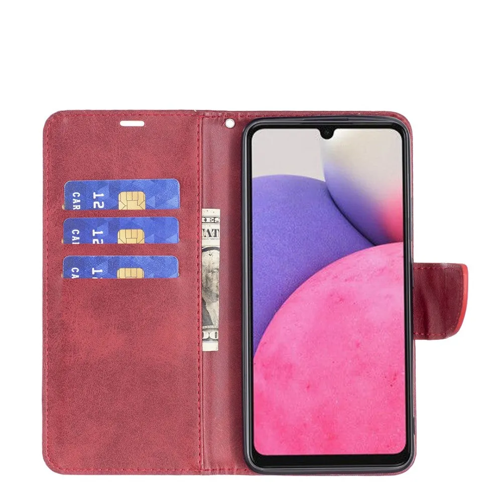 Samsung Galaxy A33 5G Leather Case Flip Cover with Card Slot Vintage Look   Strap - Red