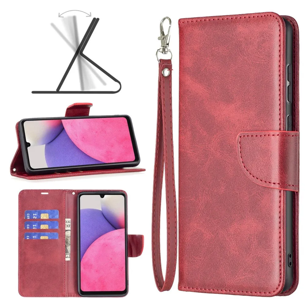 Samsung Galaxy A33 5G Leather Case Flip Cover with Card Slot Vintage Look   Strap - Red