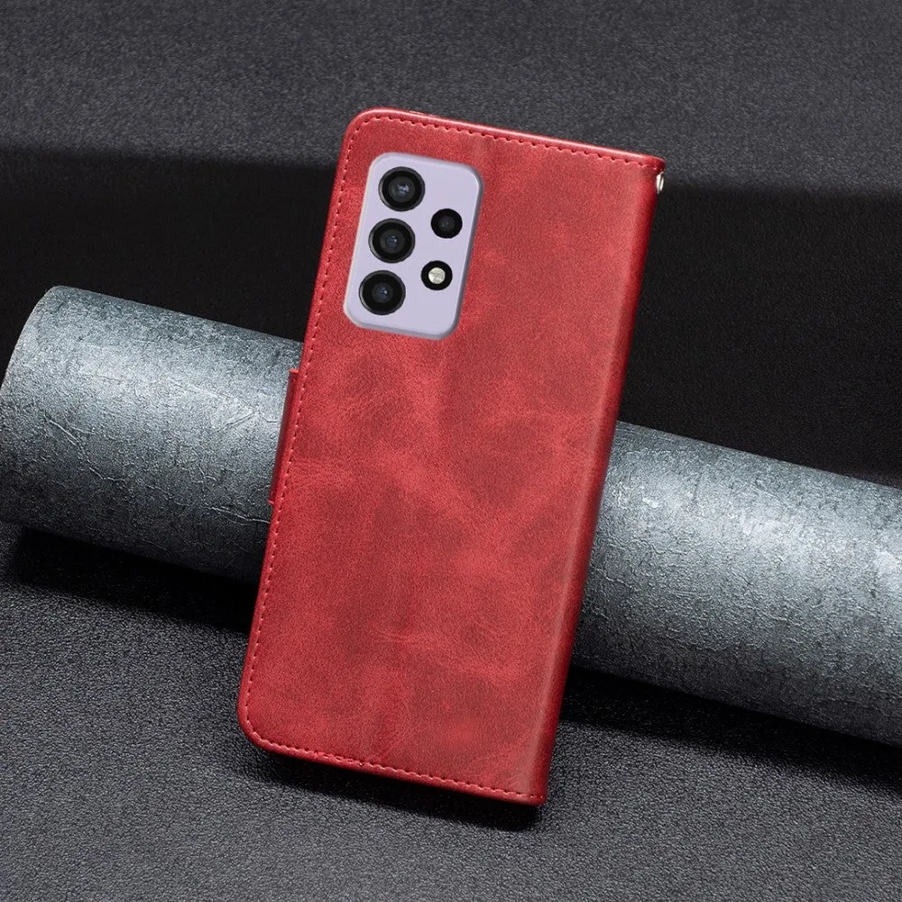 Samsung Galaxy A33 5G Leather Case Flip Cover with Card Slot Vintage Look   Strap - Red