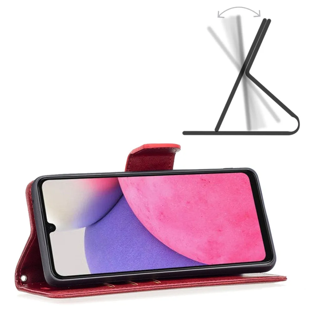 Samsung Galaxy A33 5G Leather Case Flip Cover with Card Slot Vintage Look   Strap - Red